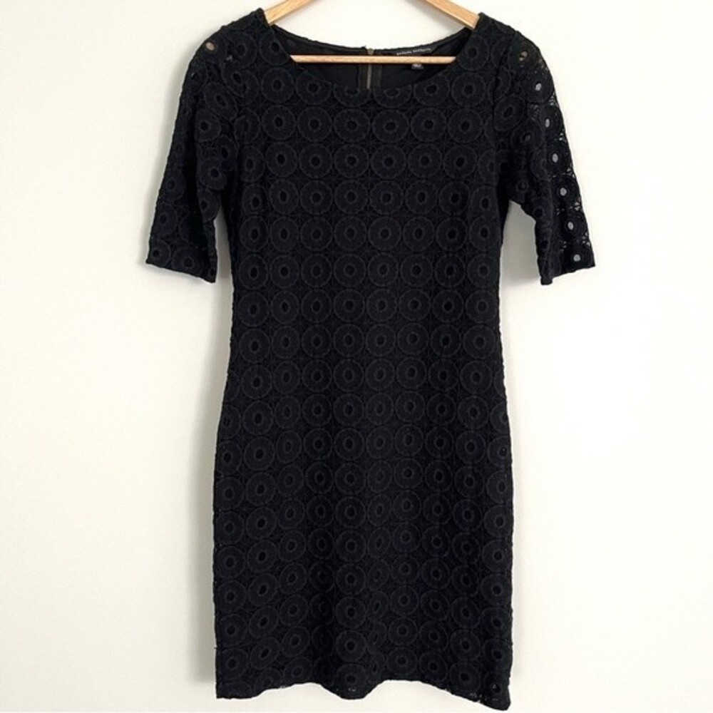 Banana Republic Black Crochet/Lace Overlay Half Sleeve Shift Dress Size 2
